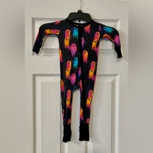 Birdie Bean Black Bamboo Romper with Vibrant Ghosts 6-12 Months